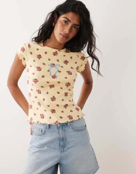 Miss Selfridge oversized placement floral print cami top in rib - view 1