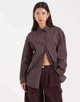 Miss Selfridge Oversized Poplin Shirt In Brown