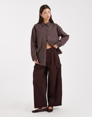 Miss Selfridge Oversized Poplin Shirt In Brown