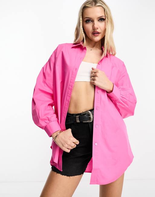 Miss Selfridge Oversized Poplin Shirt In Dark Pink Asos