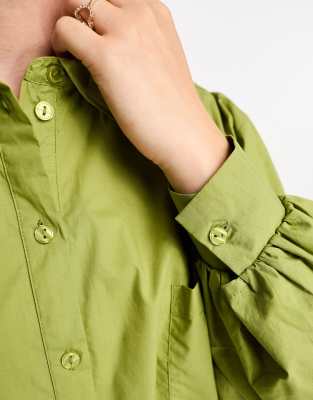 Miss Selfridge oversized poplin shirt in khaki green