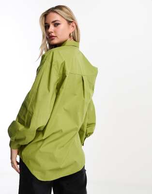 Miss Selfridge oversized poplin shirt in khaki green