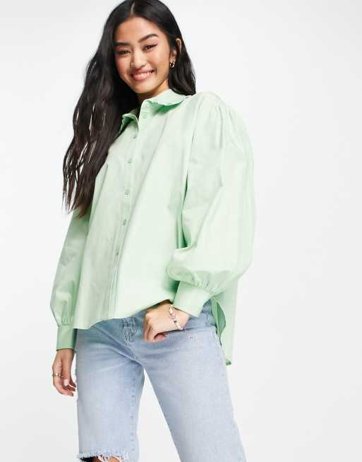 Miss Selfridge oversized poplin shirt in sage | ASOS