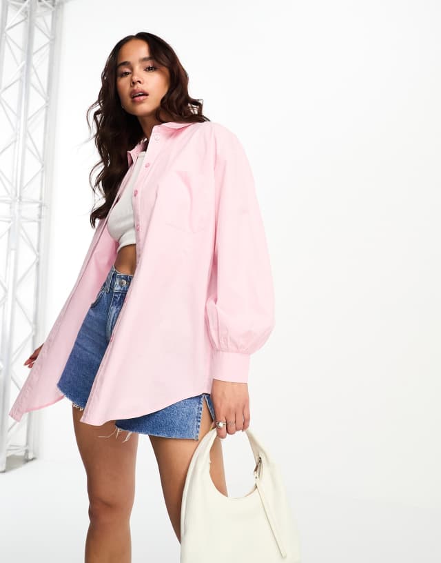 Miss Selfridge oversized poplin shirt in soft pink