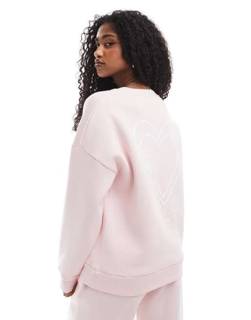 Miss Selfridge oversized puff print logo sweatshirt in pink (part of a set), 3 of 4