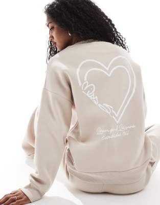 Miss Selfridge Oversized Puff Print Logo Sweatshirt In Neutral