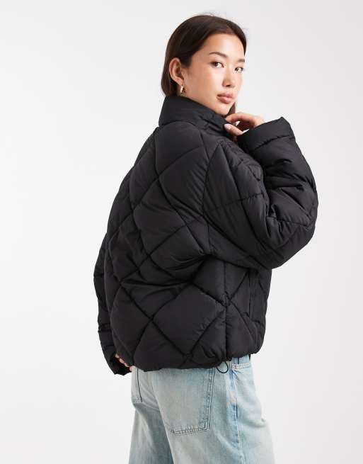 Miss Selfridge oversized quilted funnel neck crop puffer jacket in black