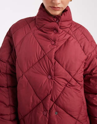 Miss Selfridge Oversized Quilted Funnel Neck Cropped Puffer Jacket In Red