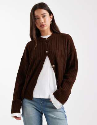 Miss Selfridge Oversized Rib Cardigan In Brown