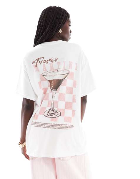 Miss Selfridge oversized rustic martini graphic tee in white - view 1