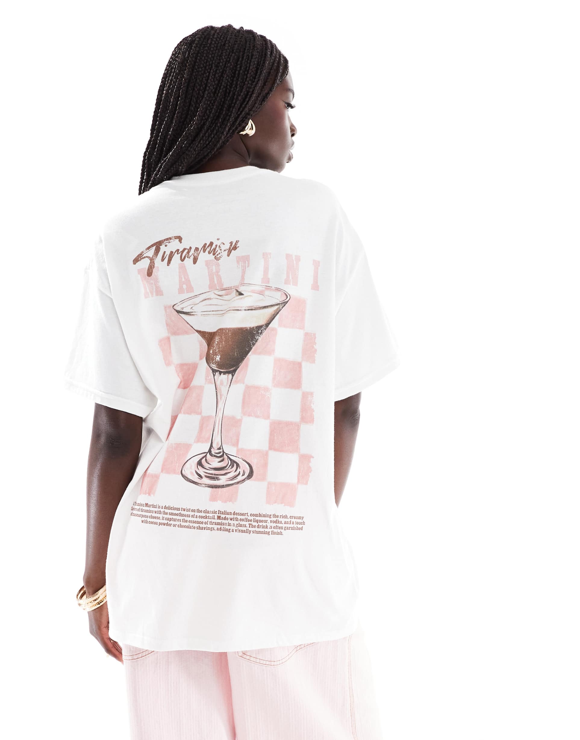 miss selfridge oversized rustic martini graphic tee in white