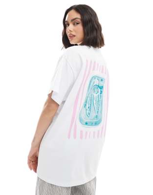 Miss Selfridge Oversized Sardine Pink Stripe Back Print Graphic Tee-white In White