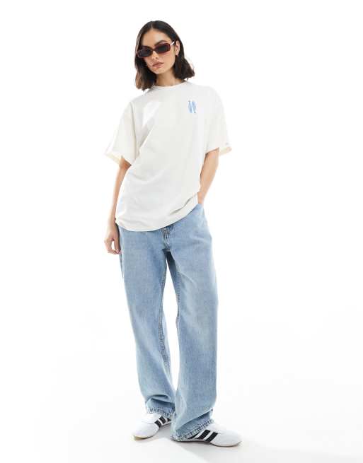 Miss Selfridge oversized sardine stripe back print graphic tee