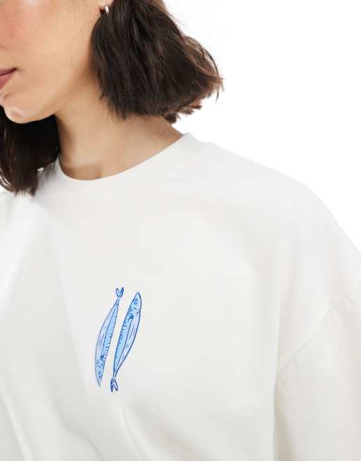 Miss Selfridge oversized sardine stripe back print graphic tee, 3 of 4