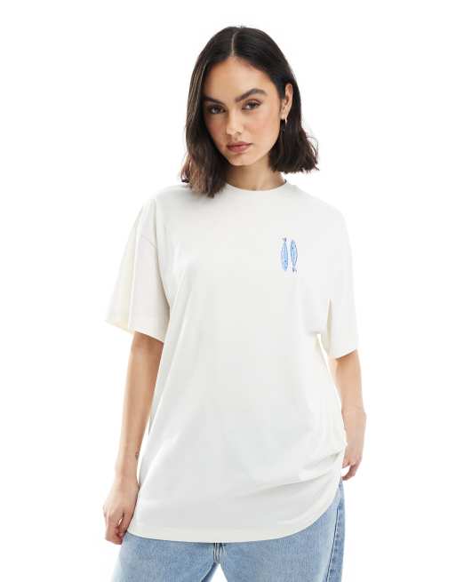 Miss Selfridge oversized sardine stripe back print graphic tee