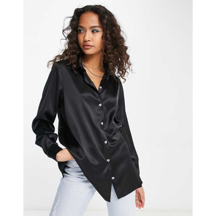 Satin black best sale button up