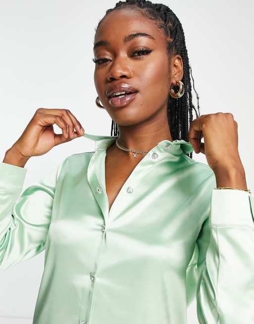 Green cheap satin blouse