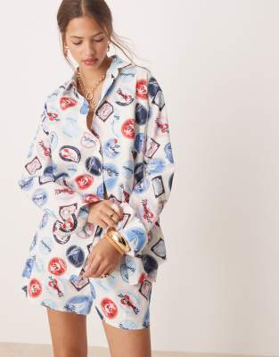 Miss Selfridge oversized shirt co-ord in hamptons print-Multi