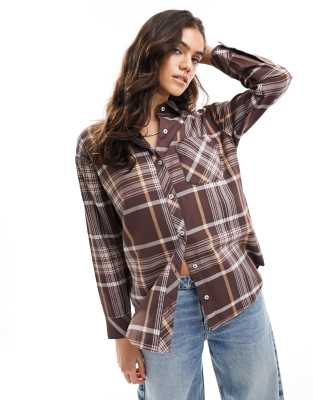 Miss Selfridge Oversized Shirt In Brushed Plaid-multi