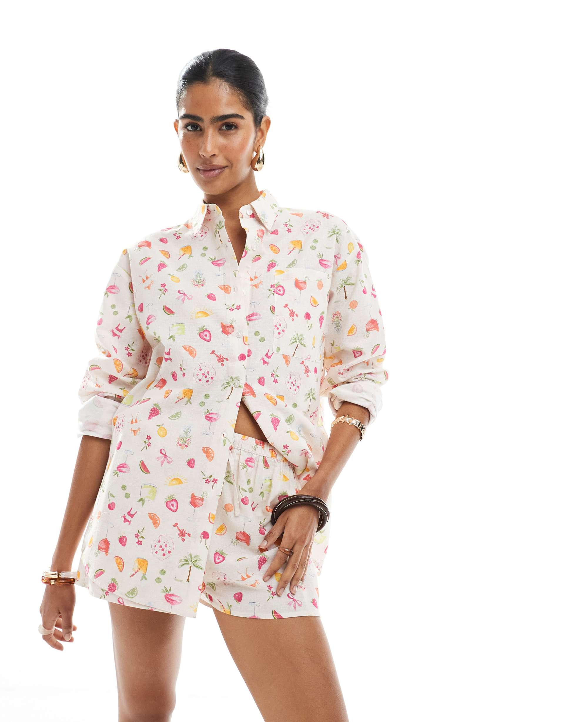 miss selfridge oversized shirt in fruit print