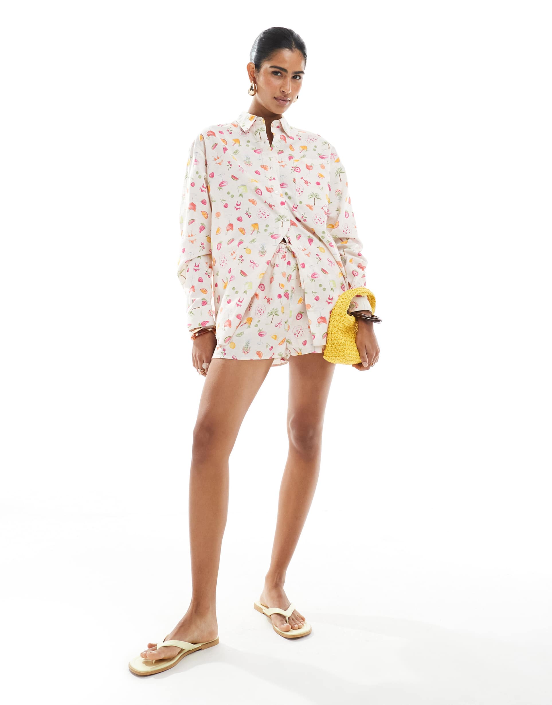 miss selfridge oversized shirt in fruit print