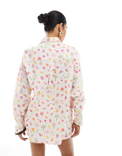 Miss Selfridge oversized shirt in fruit print, 3 of 4