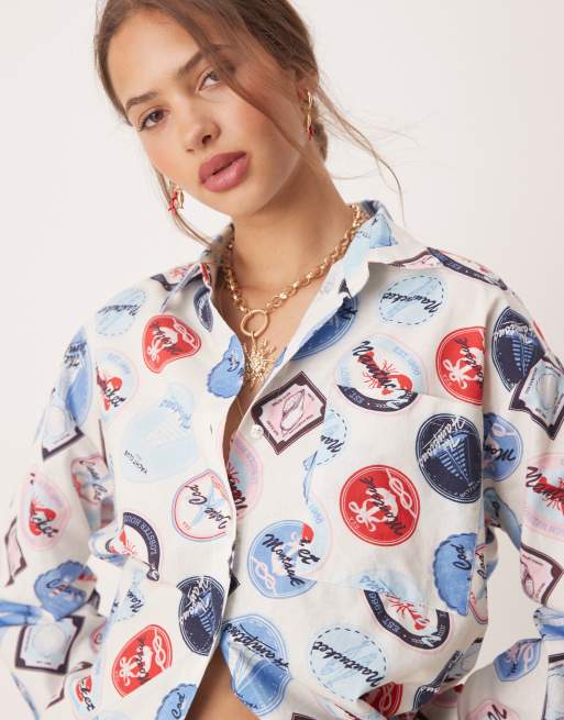 Miss Selfridge oversized shirt in holiday print (Part of a set), 3 of 4