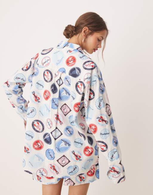 Miss Selfridge oversized shirt in holiday print (Part of a set), 4 of 4