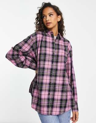 Womens Lipsy Regular Shirts, Miss Selfridge oversized shirt in pink and  lime check