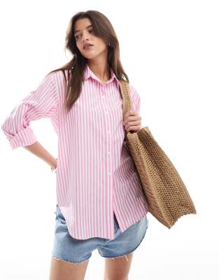 Miss Selfridge oversized shirt in pink candy stripe