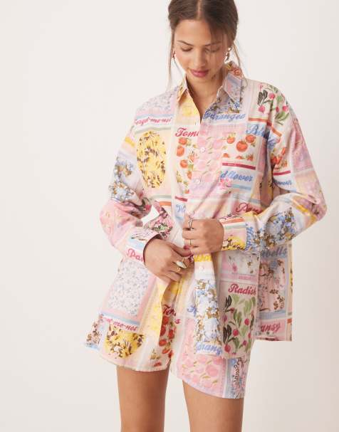 Miss Selfridge oversized shirt in postcard print - view 1