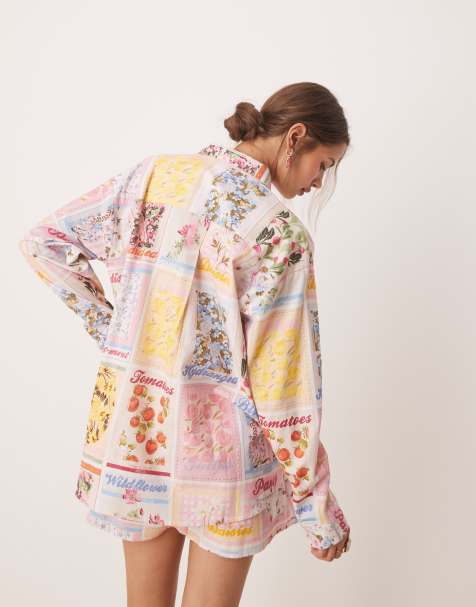 Miss Selfridge oversized shirt in postcard print - view 2