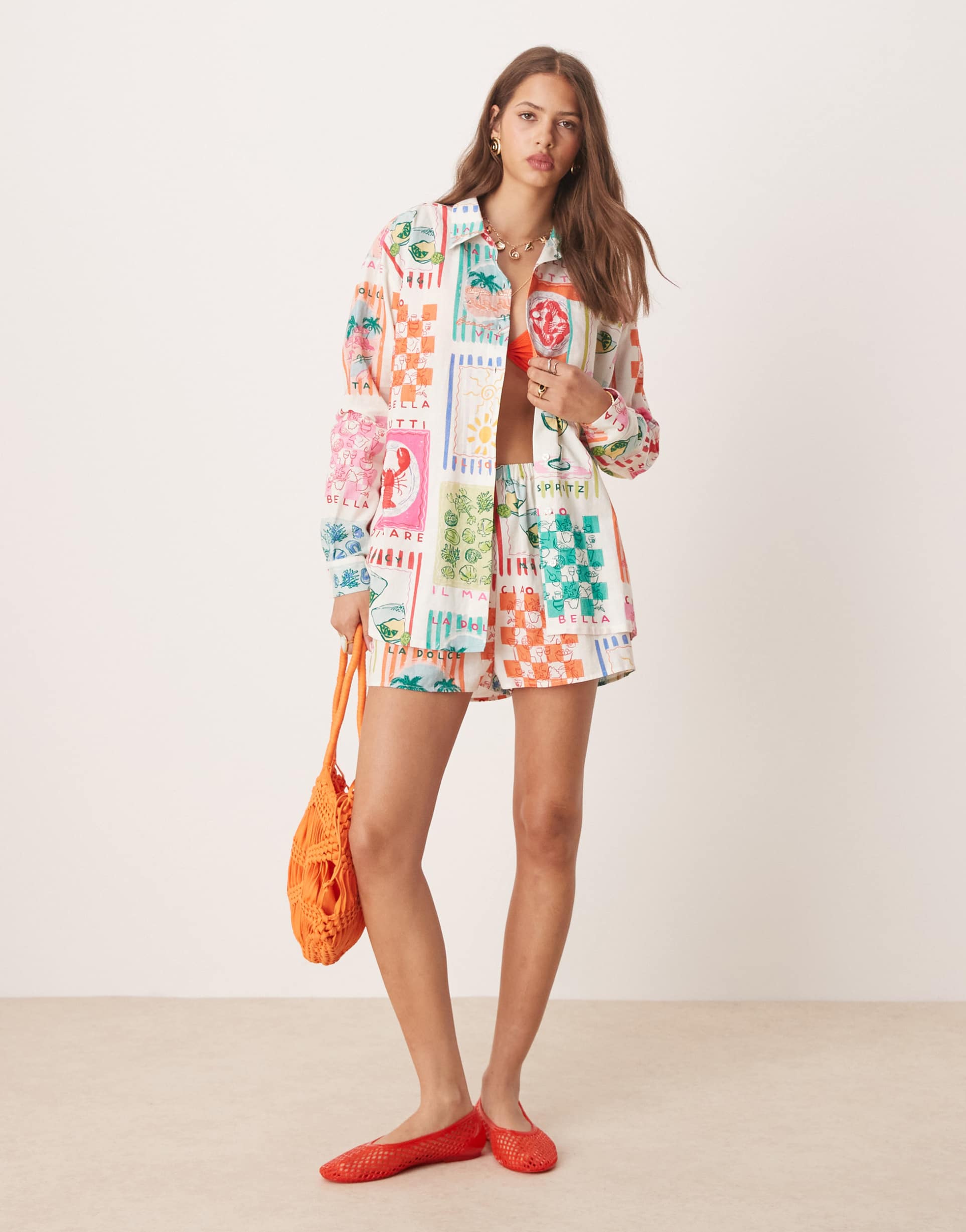 miss selfridge oversized shirt in resort print - part of a set