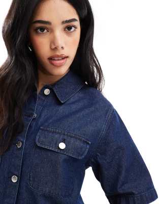 Miss Selfridge Oversized Short Sleeve Denim Shirt Dress