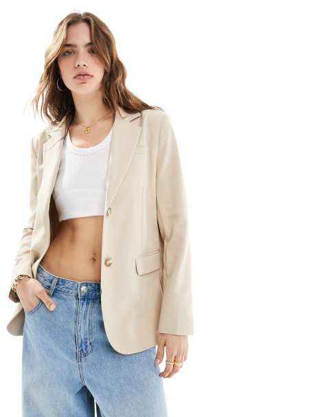 Miss Selfridge oversized single breasted blazer in stone - view 1