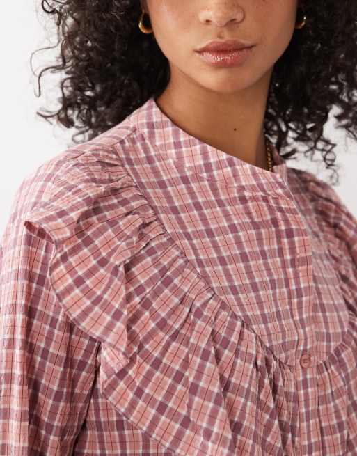 Miss Selfridge oversized skjorte med flæser i tern, 3 af 4