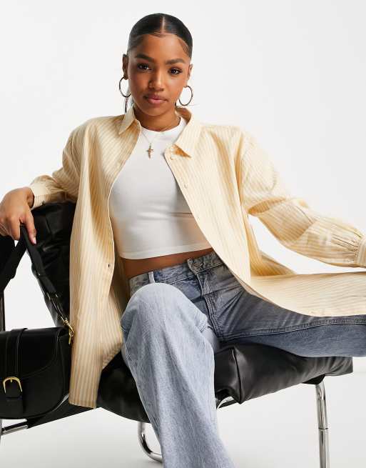 Miss Selfridge - Oversized skjorte med striber i vasket gul