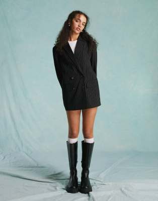 Miss Selfridge oversized slouchy blazer in black pinstripe (part of a set)
