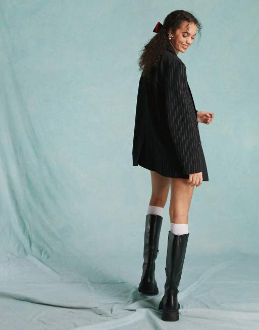 Miss Selfridge oversized slouchy blazer in black pinstripe - part of a set, 4 of 4