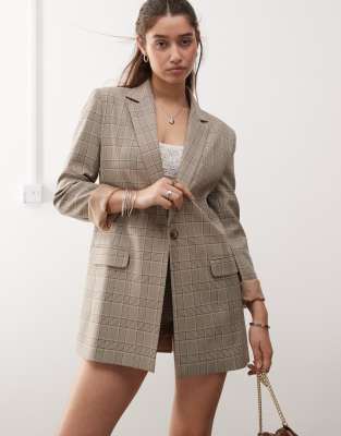 oversized slouchy blazer in check print - part of a set-Multi