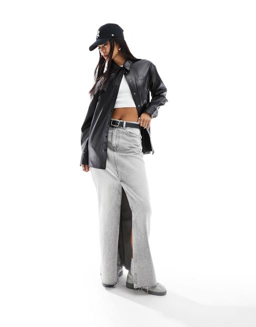 Miss Selfridge - Oversized, sort skjorte i imiteret læder