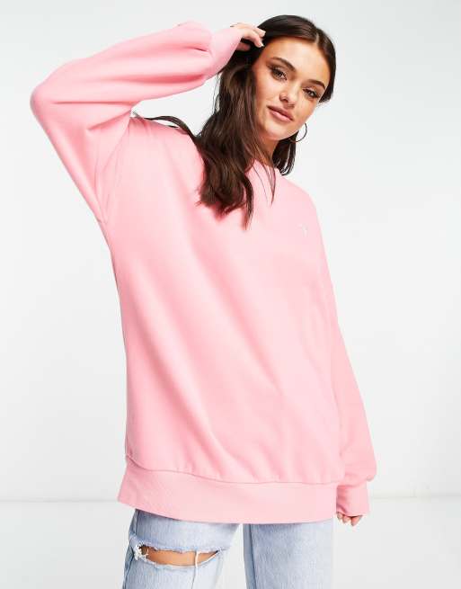 Miss Selfridge oversized sweat with heart embroidery in pink | ASOS