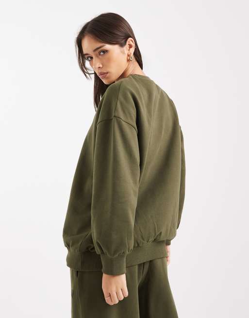 Miss Selfridge oversized sweatshirt in olive, 4 of 4