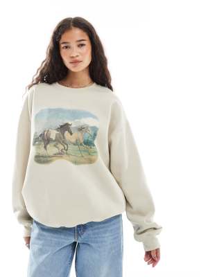 Miss Selfridge Oversized Sweatshirt With Horse Graphic-neutral