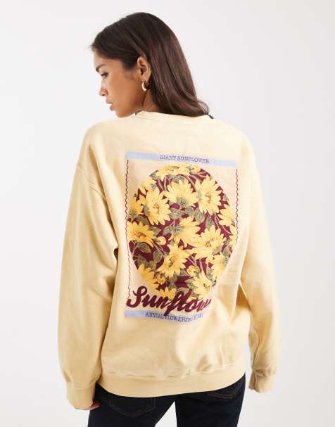 Miss Selfridge oversized sweatshirt with sunflowers graphic in buttermilk - view 1