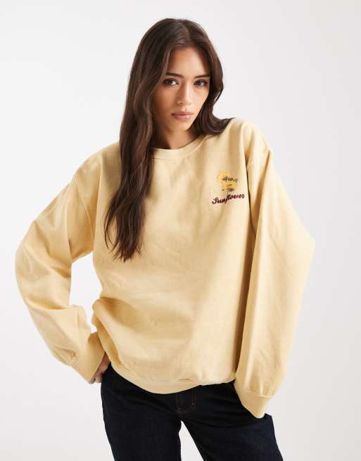 Miss Selfridge oversized sweatshirt with sunflowers graphic in buttermilk, 2 of 4