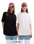 [Miss Selfridge] Miss Selfridge oversized t-shirt 2 pack in black and white-Multi 4 Multi