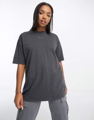 Miss Selfridge oversized t-shirt in acid wash charcoal  - ASOS Price Checker