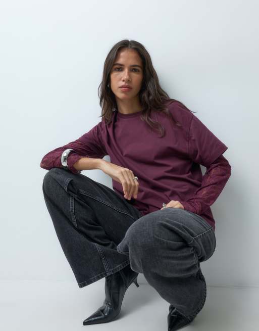 Miss Selfridge oversized T-shirt med blond ærme i fig, 2 af 5