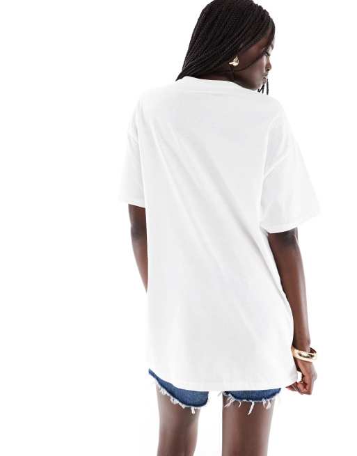 Miss Selfridge - Oversized T-shirt met grafische avocado-print met gingham ruit in wit, 4 van 4